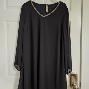 SOLD Elegant Black Shift Dress with Beaded Neckline
